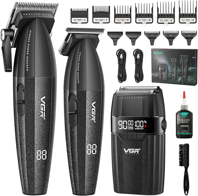VGR 640S3 Professional 3-in-1 Hair Cutting Kit (9000RPM Clipper, Trimmer & Foil Shaver Set) - View 2 - Tessla Equipment Store